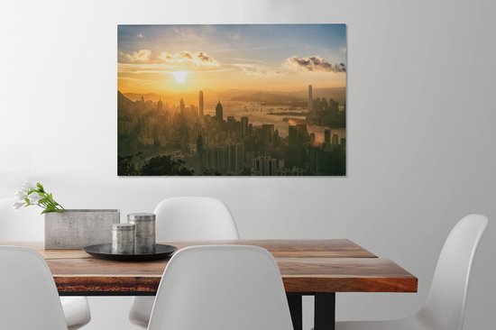 Peintures sur toile - Coucher de soleil de Hong Kong - 90x60 cm - Décoration murale