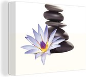 Canvas Schilderij Zen stenen bij een bloem - 80x60 cm - Wanddecoratie