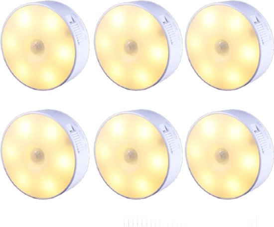 6 Stuks - Draadloze ledlamp – Met Bewegingssensor – Draadloze wandlamp – Draadloze ledspot – Op Batterij – Dimbaar – met Magneet