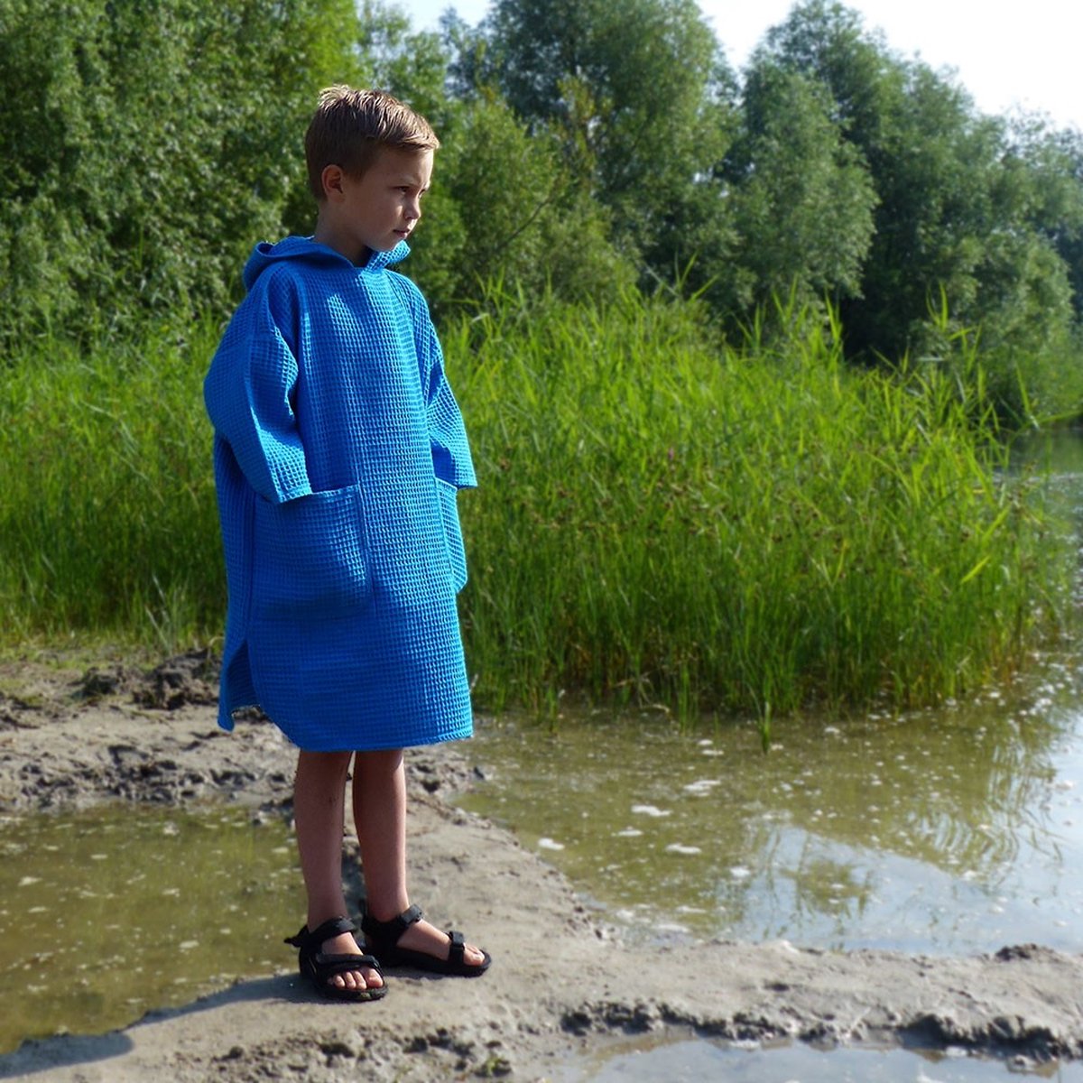 Zeemeermantel kids aqua blue - Unisex - met kleine handdoek
