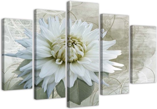 Trend24 - Canvas Schilderij - White Flower - Vijfluik - Bloemen - Beige