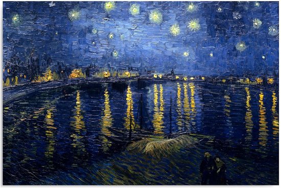 Trend24 - Canvas Schilderij - Reproductie Schilderij door V. Van Gogh - Sterrennacht Over De Rhône - Schilderijen - Reproducties - 120x80x2 cm - Blauw