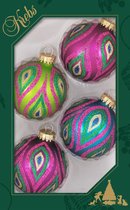 4x Color splash gekleurde glazen kerstballen glitter 7 cm kerstversiering - Kerstversiering/kerstdecoratie gekleurd