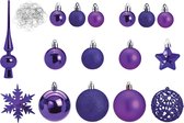 Kerstballen - 111x stuks - met piek - paars - kunststof - 3-6 cm