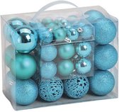 Kerstballen - 50 stuks - turquoise blauw - kunststof - glans-mat-glitter - 3-4-6 cm