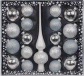 Inge goods Kerstballen met piek - 19 stuks - glas - zilver - 5-6 cm