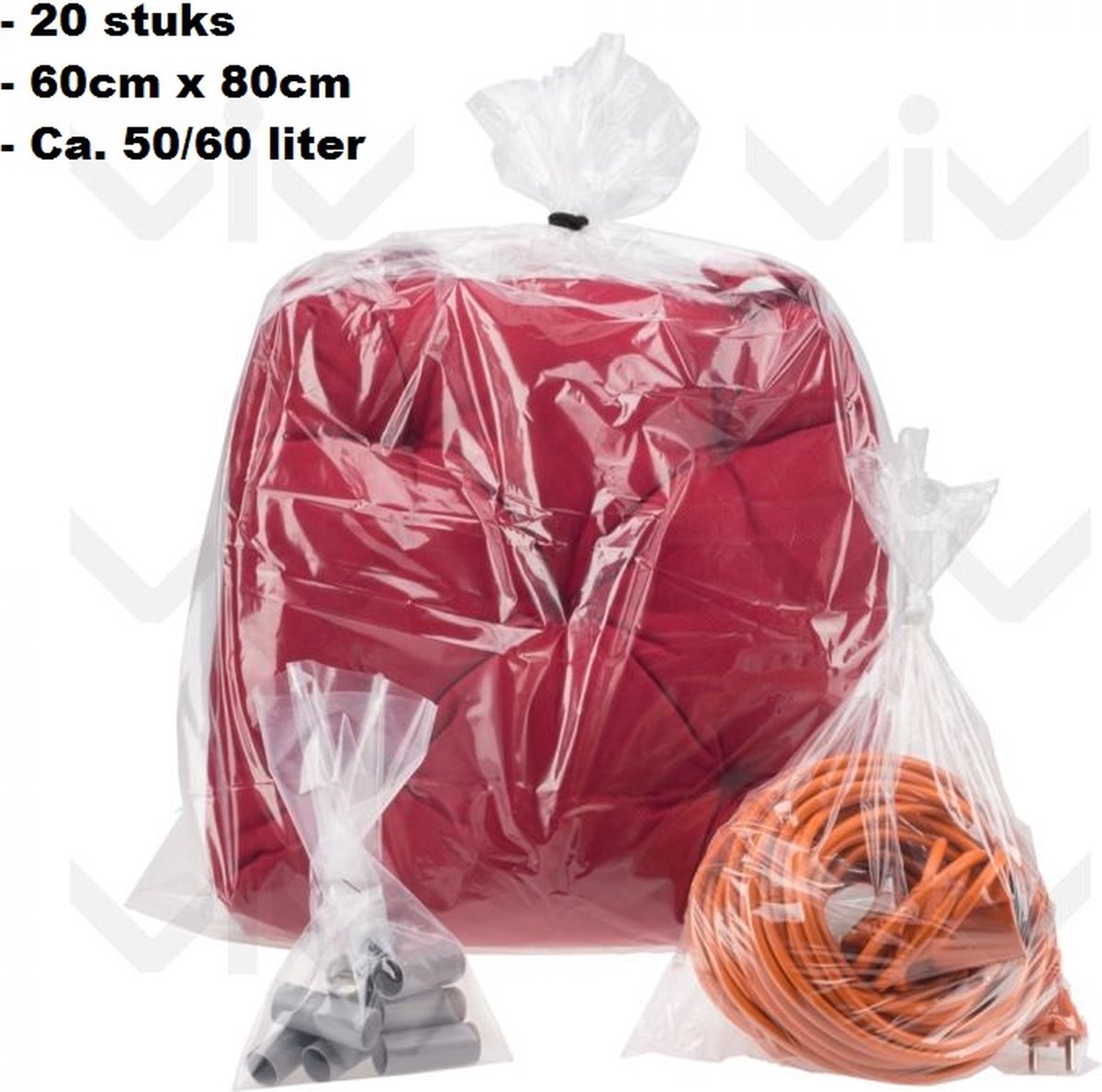 Plastic zakken groot 20 stuks 60cm x 80cm LDPE zakken polyzakken vlak transparant 60x80 - 600x800mm - Vlakke zakken - Bomba