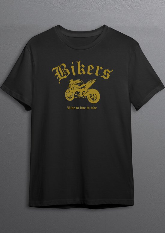 Naked Bike | Bikershirt | Zwart T-shirt | Goude opdruk | S