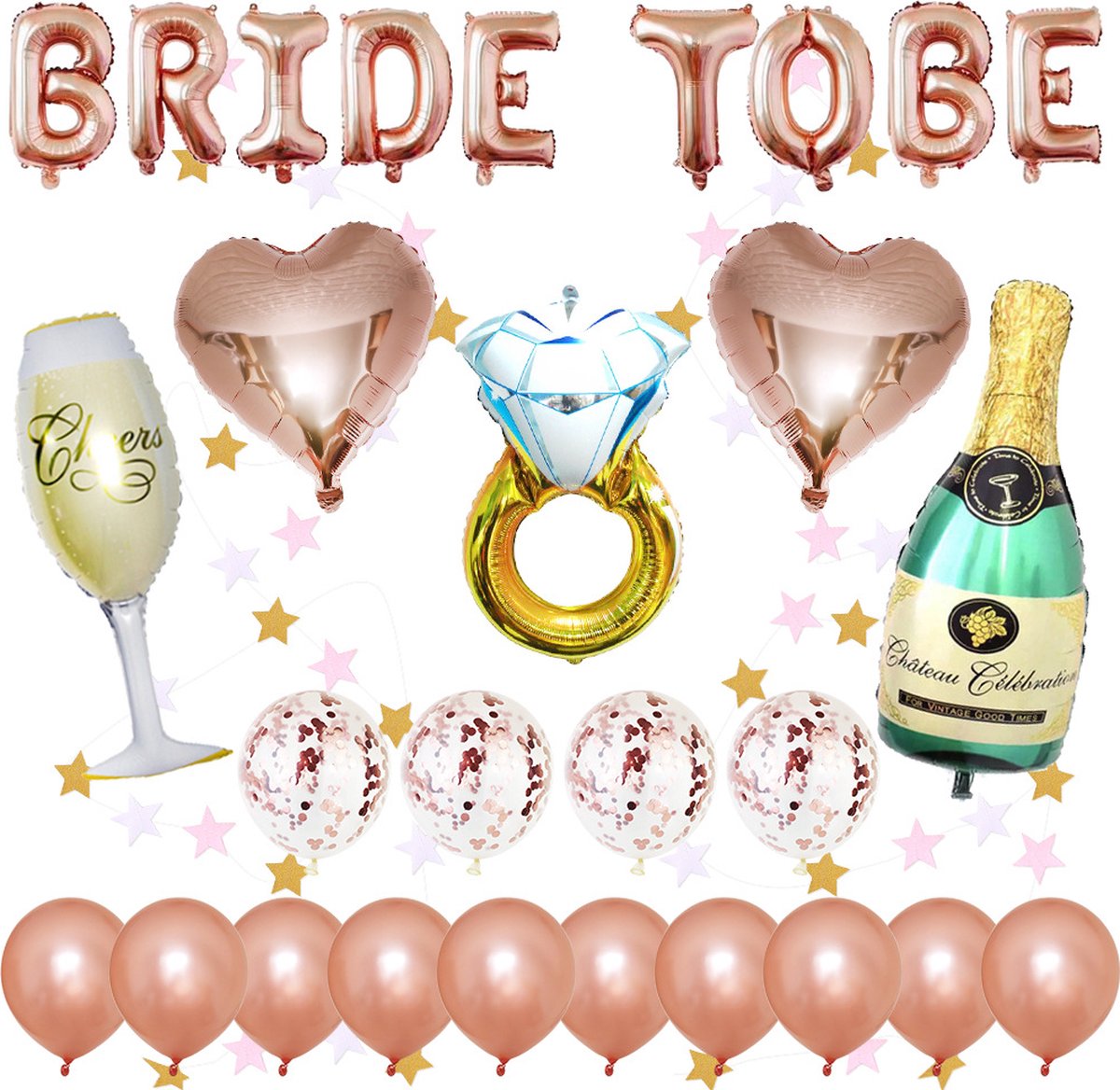 BLOOMWIN Vrijgezellenfeest Decoratie Vrouwen Bride to be Decoratie Rosé Goud Ballonnen Sjerp Sluier Bruid Foto Banner Hoofdband Tatoeages Hen Party JGA Decoratieset Bruidsdouche Accessoires