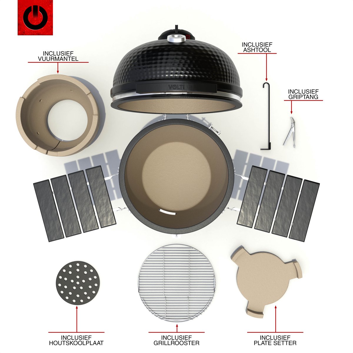 VOLT! Kamado BBQ 24 Inch - Houtskoolbarbecues - Ø63cm - Luxe - afbeelding 3