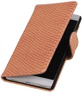 Snake Bookstyle Wallet Case Hoesje - Geschikt voor Huawei P8 Licht Roze