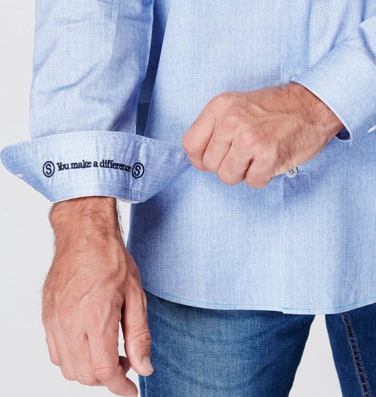 SKOT Fashion Sustainable Shirt Men Fishbone Blue - Bleu clair - Taille XXL