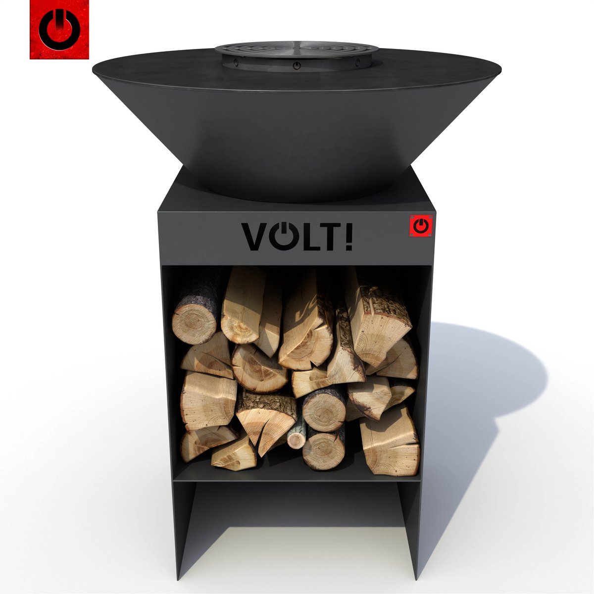 VOLT! Dutch Fire Bowl Barbecue Grill - Vuurschaal met Houtopslag voor Buiten - Buitenkeuken - Grillplaat - Plancha Barbecue - Grillrooster - Grillring