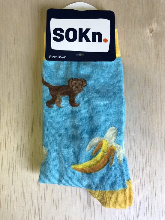 SOKn. trendy sokken *APEN EN BANANEN* maat 35-41 (ook leuk om kado te geven)