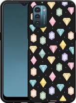 Nokia G11/G21 Hoesje Zwart Diamonds - Designed by Cazy