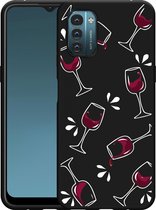 Nokia G11/G21 Hoesje Zwart Wine not? - Designed by Cazy