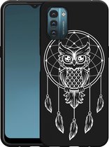 Nokia G11/G21 Hoesje Zwart Dream Owl Mandala White - Designed by Cazy