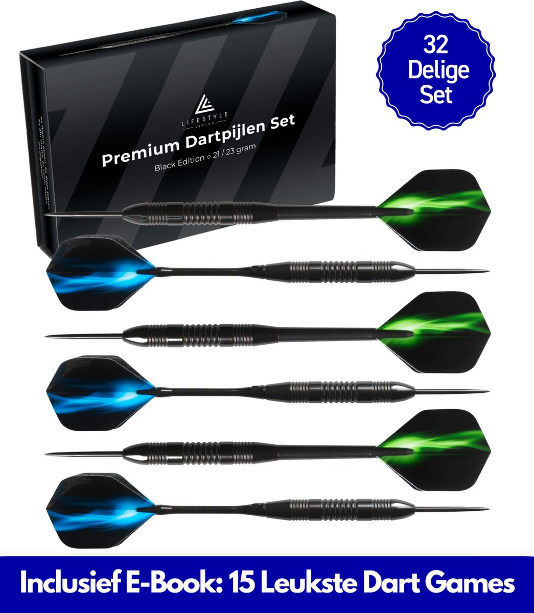 Lifestyle Living Premium Dartpijlen met Steeltip - 6 Stuks - 21 / 23 Gram - 32 Delige Set - Dart Accessoires