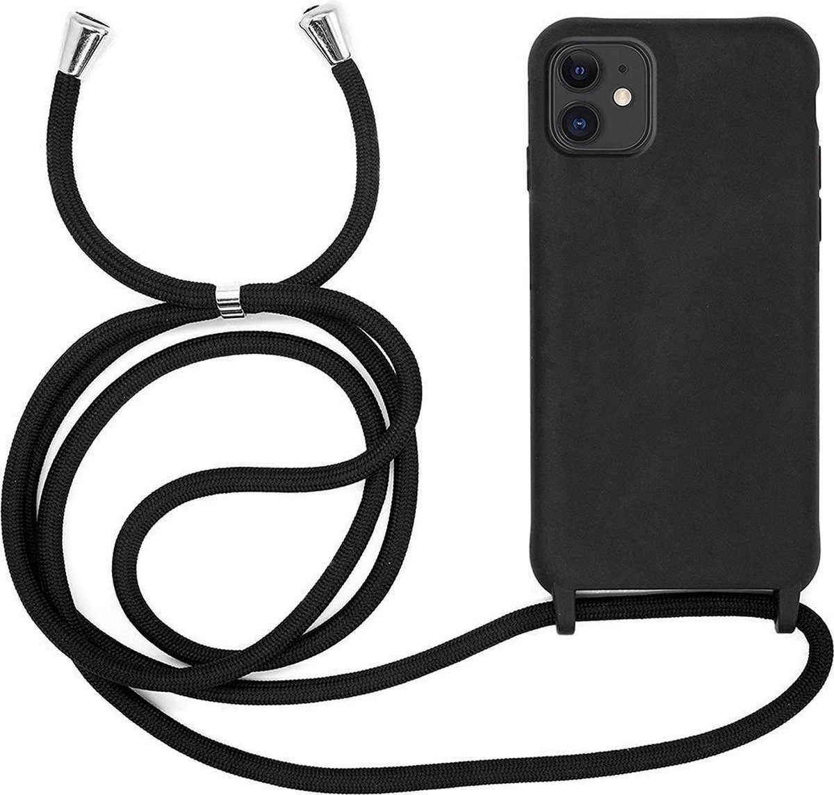 Iphone 11 pro max - Siliconen telefoonhoesje met koord - Zwart