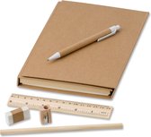 Kartonnen schrijfmap A5 - Gevuld met notitieblok, balpen, potloden, puntenslijper, gum en zelfklevende memoblaadjes