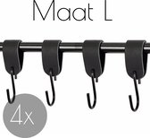 4x Leren S-haak hangers - Handles and more® | ZWART - maat L (Leren S-haken - S haken - handdoekkaakje - kapstokhaak - ophanghaken)