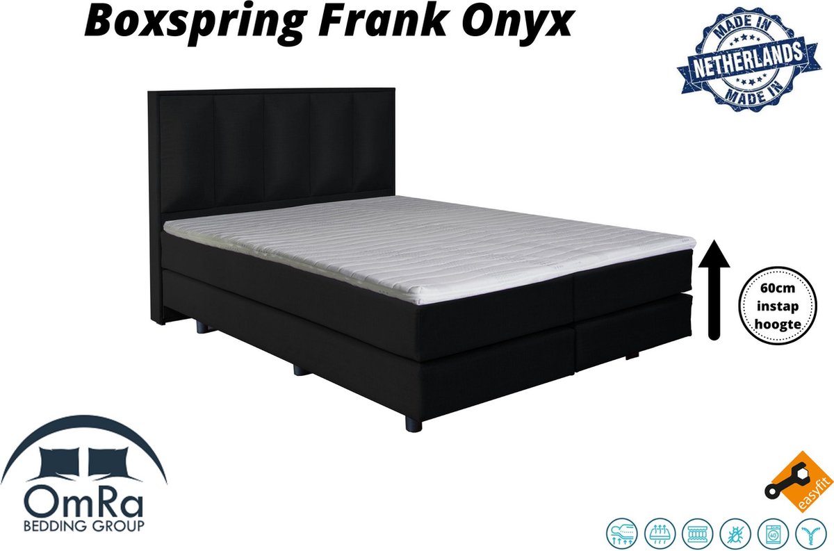 Omra Bedding - Complete boxspring - Frank Onyx - 180x190 cm - Inclusief Topdekmatras - Hotel boxspring
