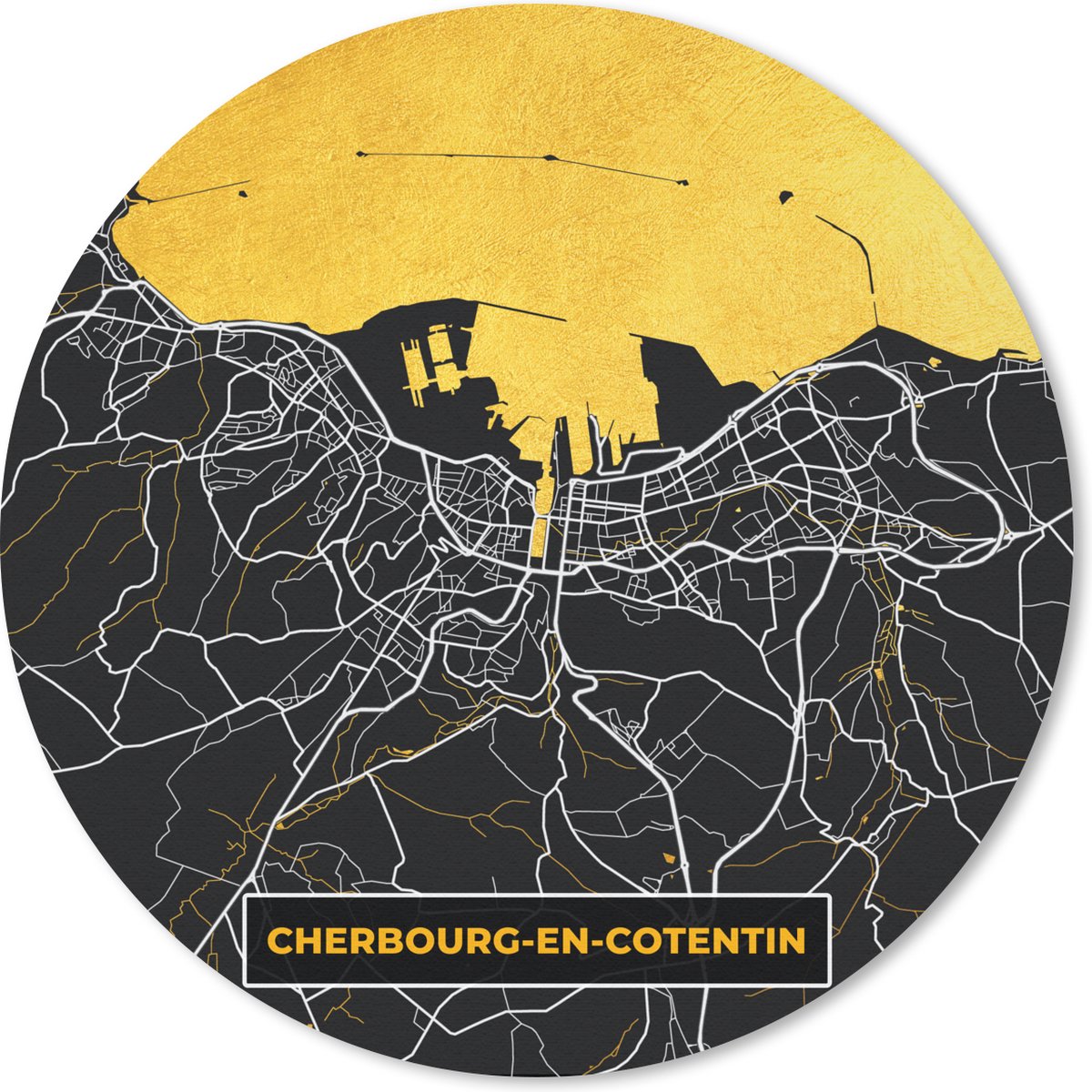 Muismat rond 40x40 cm - Mousepad Plattegrond – Kaart – Stadskaart – Frankrijk – Cherbourg-en-Cotentin - Ronde muismatten - Stadskaart