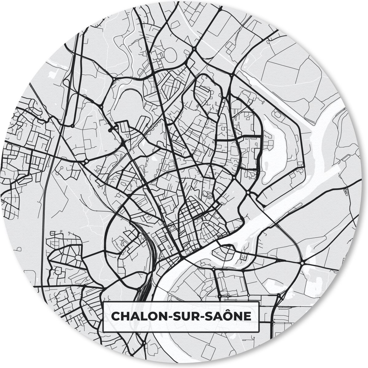 Muismat rond 30x30 cm - Mousepad Stadskaart - Frankrijk - Kaart - Chalon-sur-Saône - Plattegrond - Ronde muismatten - Stadskaart