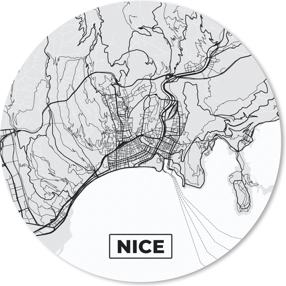 Muismat rond 40x40 cm - Mousepad Frankrijk - Plattegrond - Kaart - Nice - Stadskaart - Ronde muismatten - Stadskaart