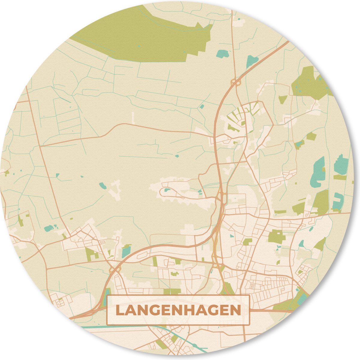 Muismat rond 30x30 cm - Mousepad Langenhagen - Stadskaart - Plattegrond - Vintage - Kaart - Ronde muismatten - Stadskaart