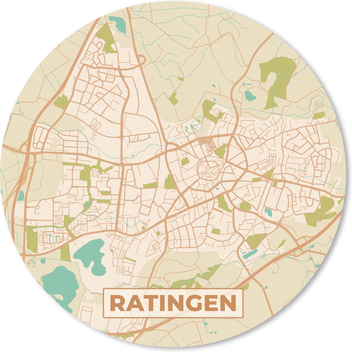 Muismat rond 30x30 cm - Mousepad Plattegrond - Ratingen - Vintage - Kaart - Stadskaart - Ronde muismatten - Stadskaart
