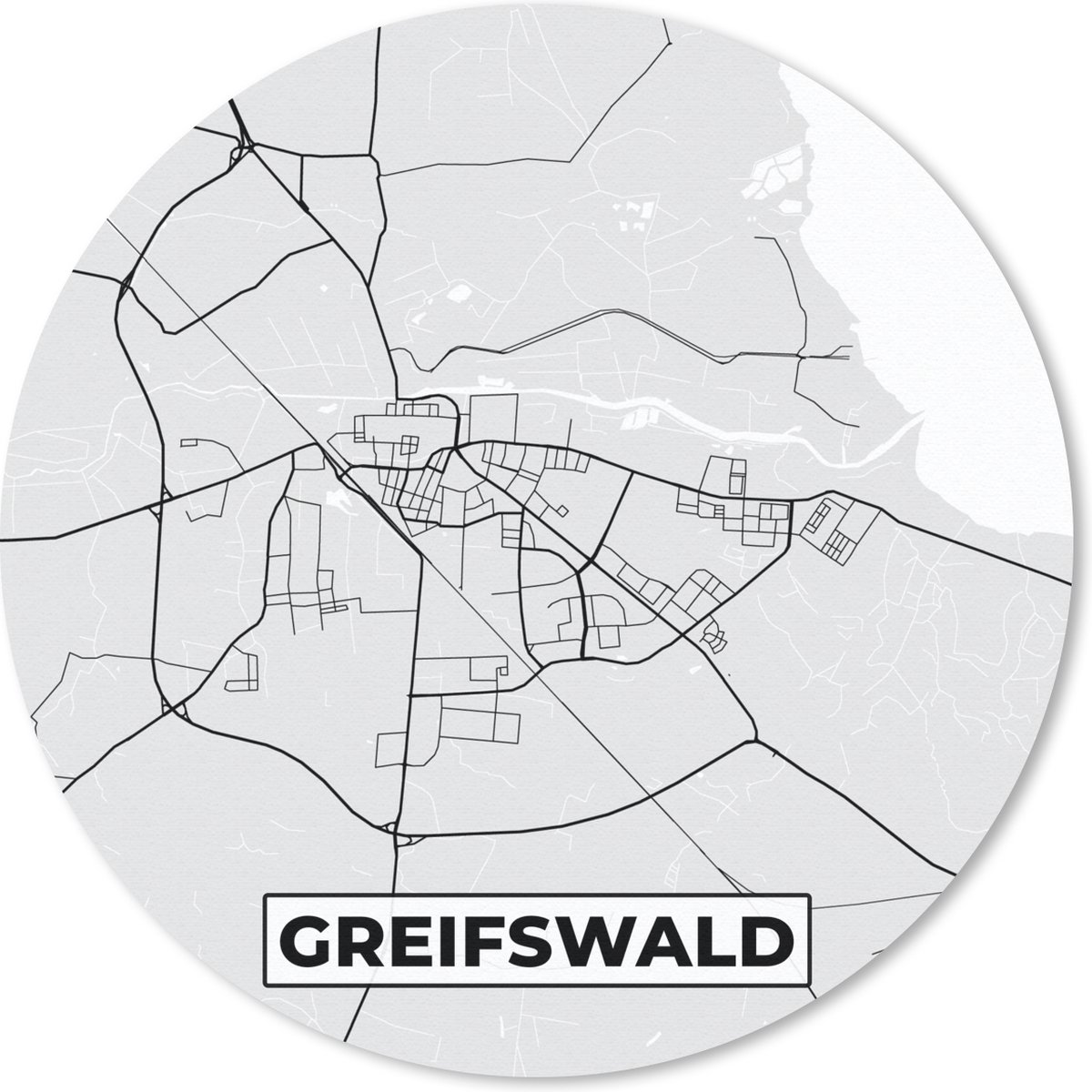 Muismat rond 40x40 cm - Mousepad Kaart - Stadskaart - Greifswald - Plattegrond - Duitsland - Ronde muismatten - Stadskaart