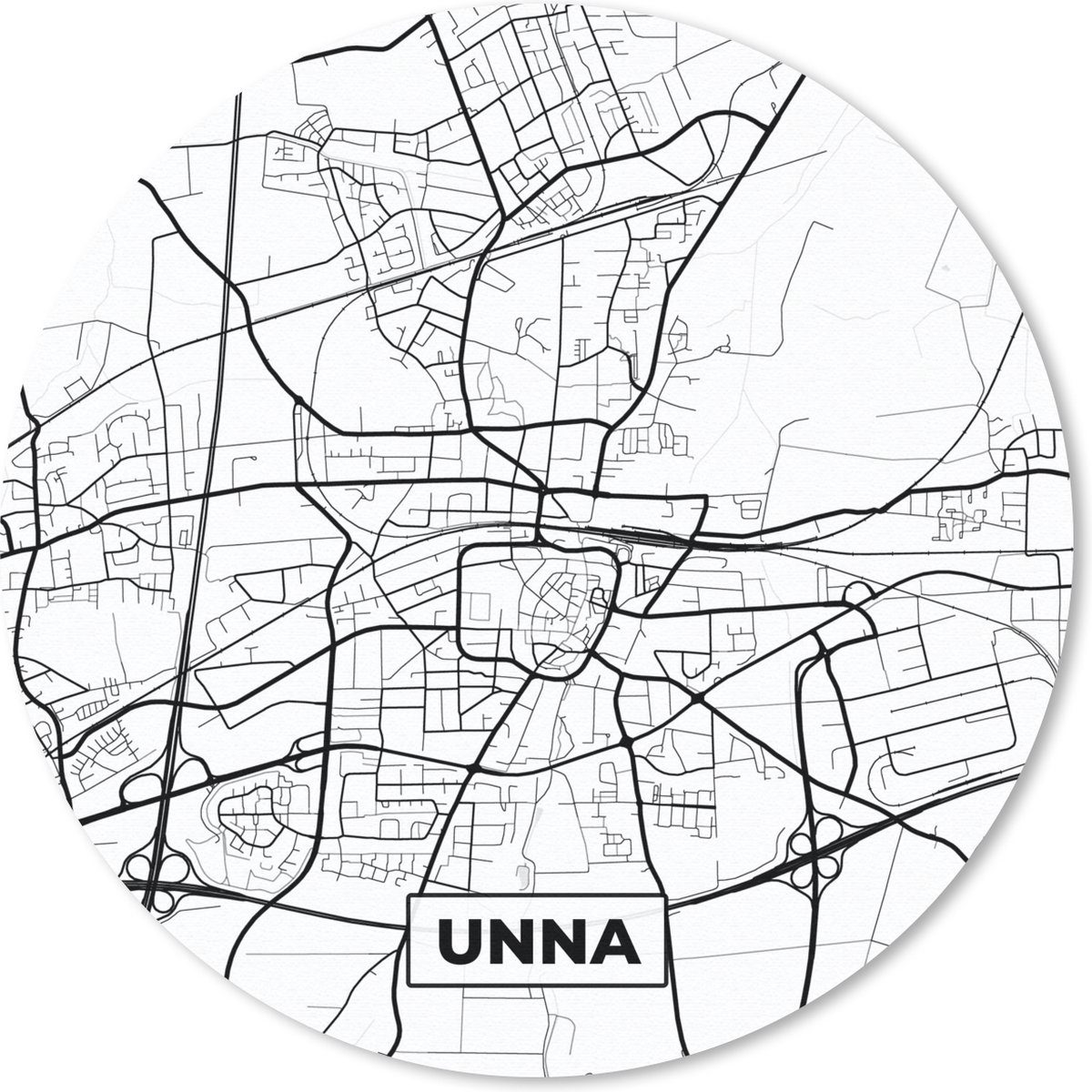 Muismat rond 50x50 cm - Mousepad Plattegrond - Unna - Kaart - Stadskaart - Ronde muismatten - Stadskaart