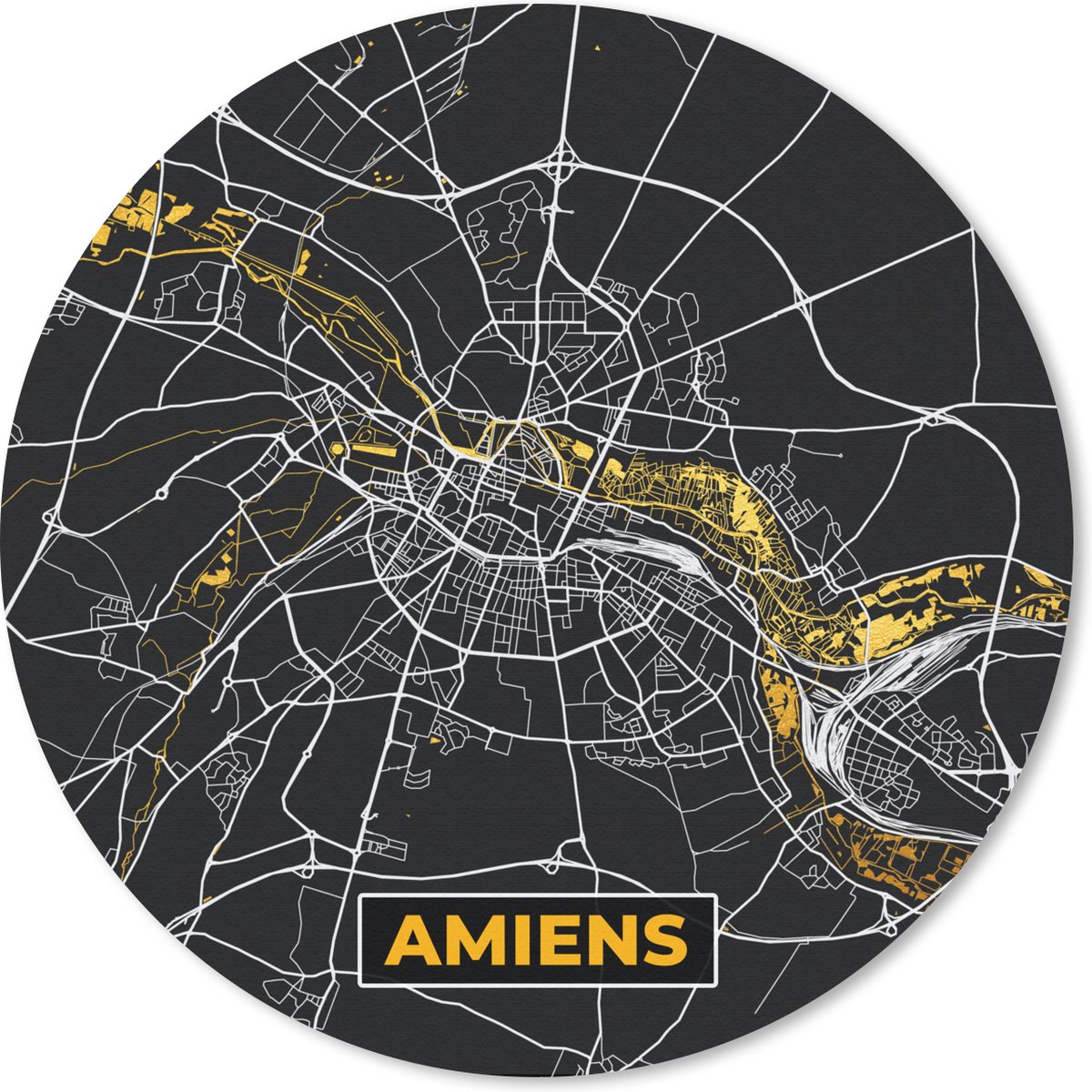 Muismat rond 30x30 cm - Mousepad Plattegrond - Amiens - Stadskaart - Frankrijk - Kaart - Ronde muismatten - Stadskaart