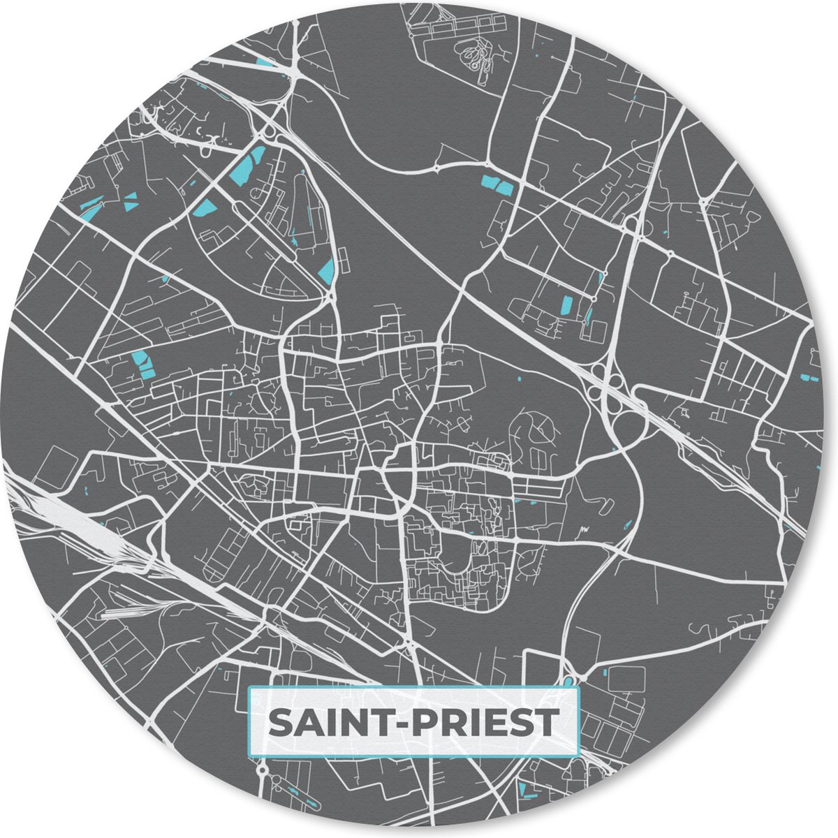 Muismat rond 20x20 cm - Mousepad Saint-Priest - Frankrijk - Plattegrond - Kaart - Stadskaart - Ronde muismatten - Stadskaart