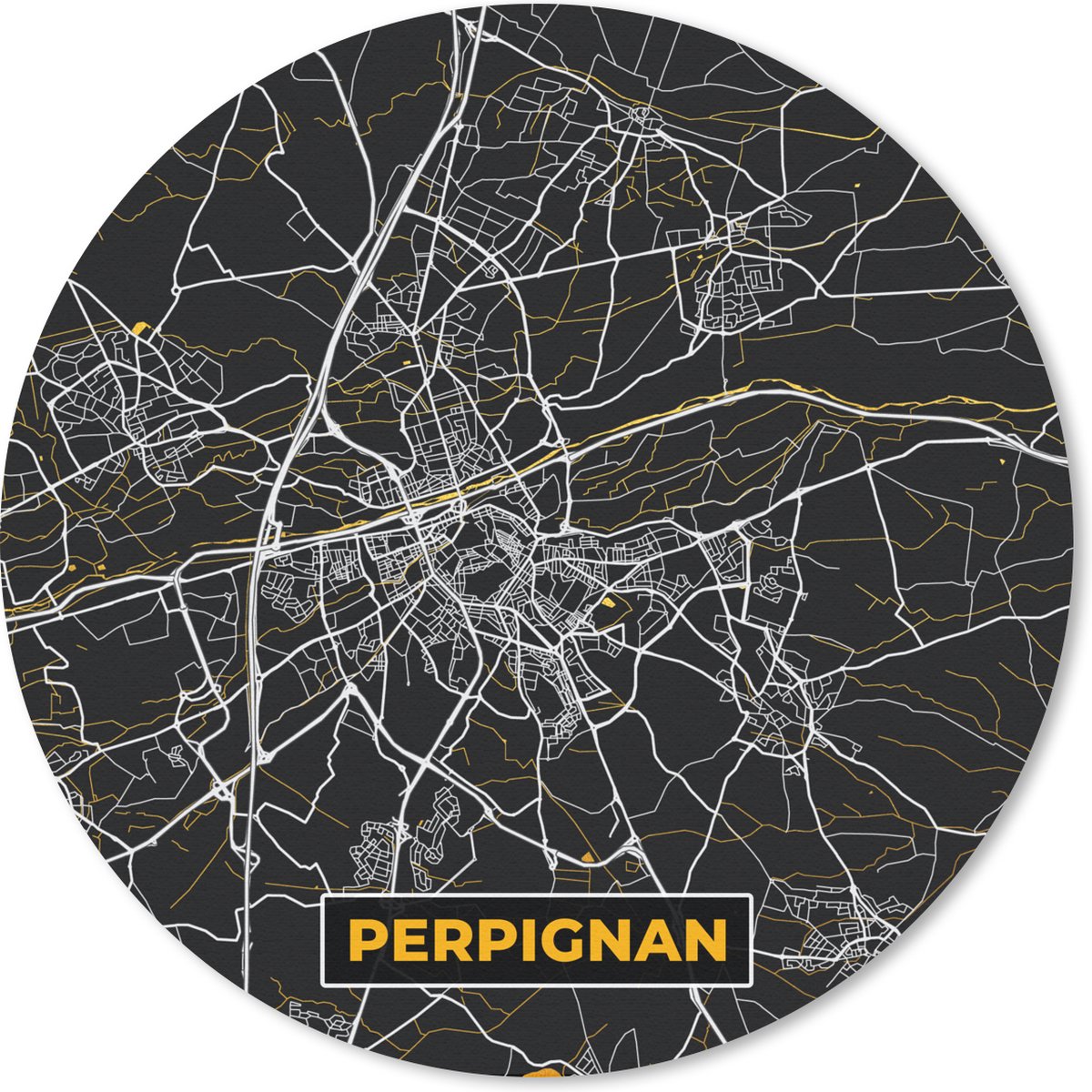 Muismat rond 40x40 cm - Mousepad Frankrijk – Perpignan - Kaart – Plattegrond – Stadskaart - Ronde muismatten - Stadskaart