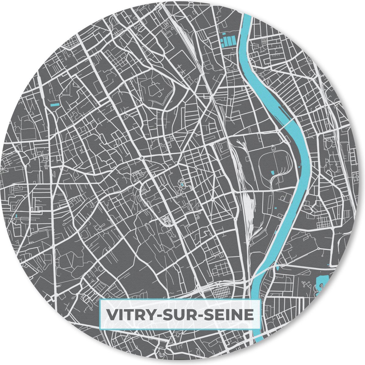 Muismat rond 50x50 cm - Mousepad Frankrijk - Plattegrond - Stadskaart - Kaart - Vitry-sur-Seine - Ronde muismatten - Stadskaart