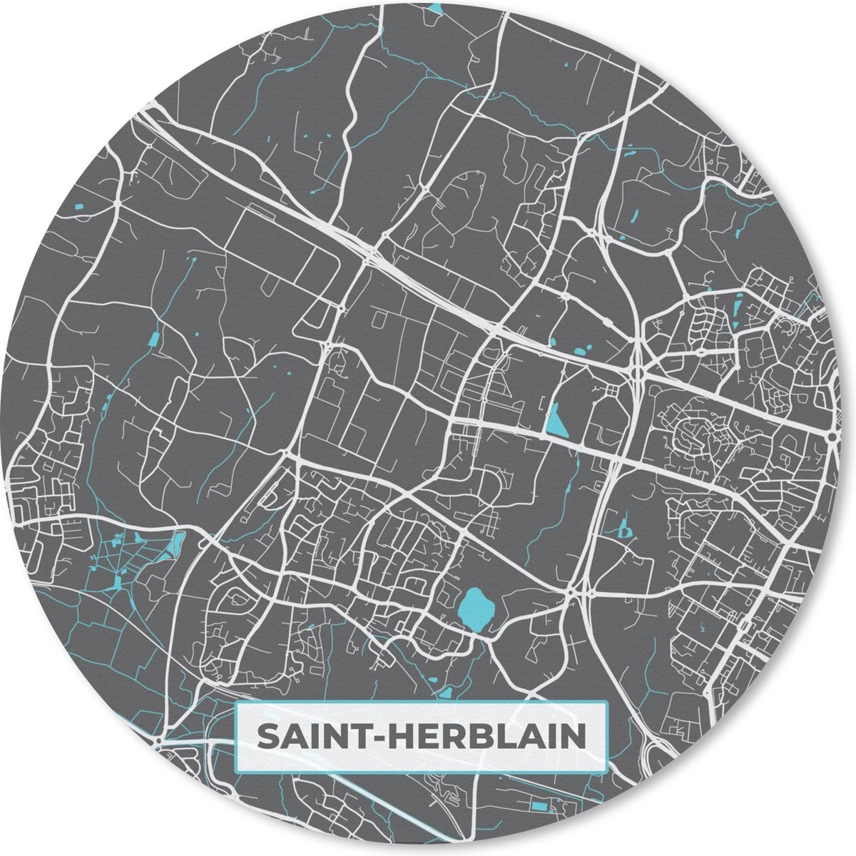 Muismat rond 30x30 cm - Mousepad Saint-Herblain - Plattegrond - Stadskaart - Kaart - Frankrijk - Ronde muismatten - Stadskaart