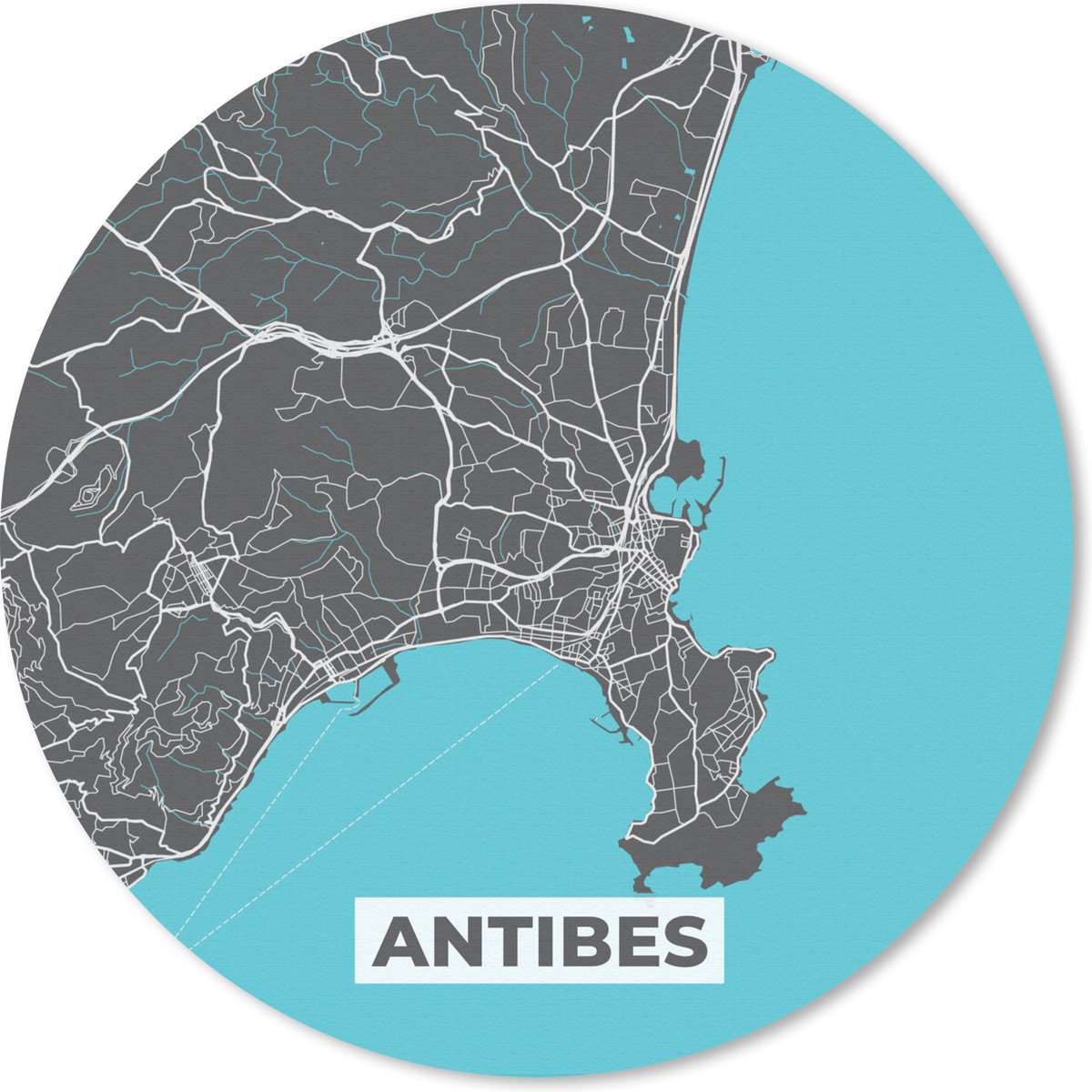 Muismat rond 30x30 cm - Mousepad Antibes - Frankrijk - Plattegrond - Stadskaart - Kaart - Ronde muismatten - Stadskaart