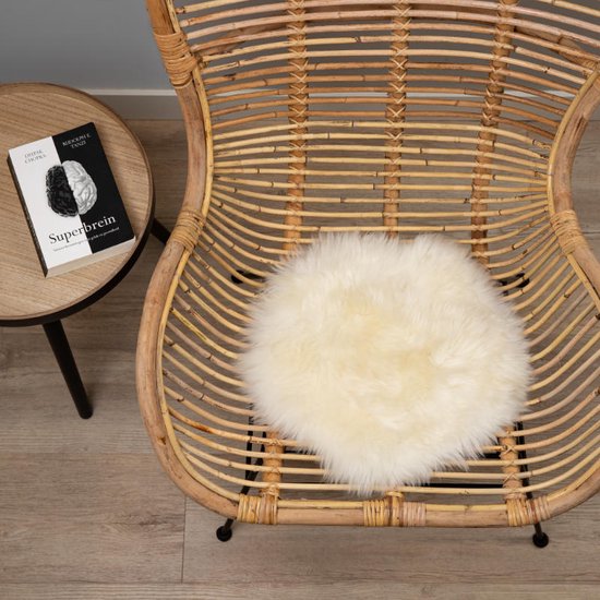 Coussin de chaise en peau de mouton WOOOL ® - Wit Classic (38cm) ROND - Coussin de chaise - 100% réel - Un côté
