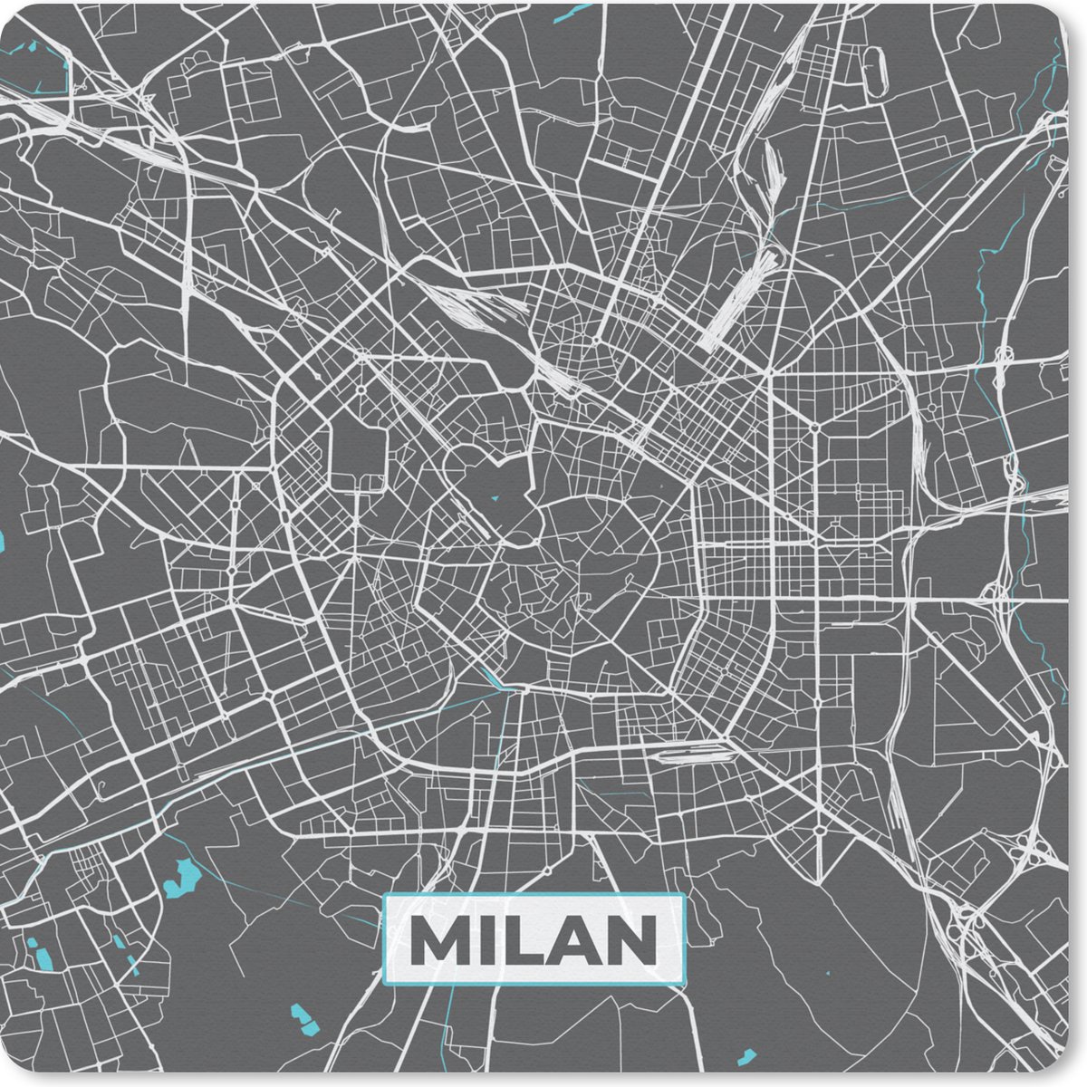 Muismat 30x30 cm - Mousepad Milaan - Stadskaart - Blauw - Plattegrond - Kaart - Muismatten - Stadskaart
