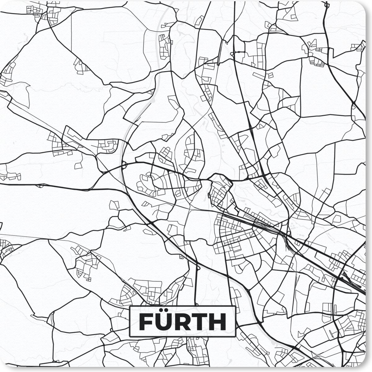 Muismat 20x20 cm - Mousepad Kaart - Fürth - Plattegrond - Stadskaart - Muismatten - Stadskaart