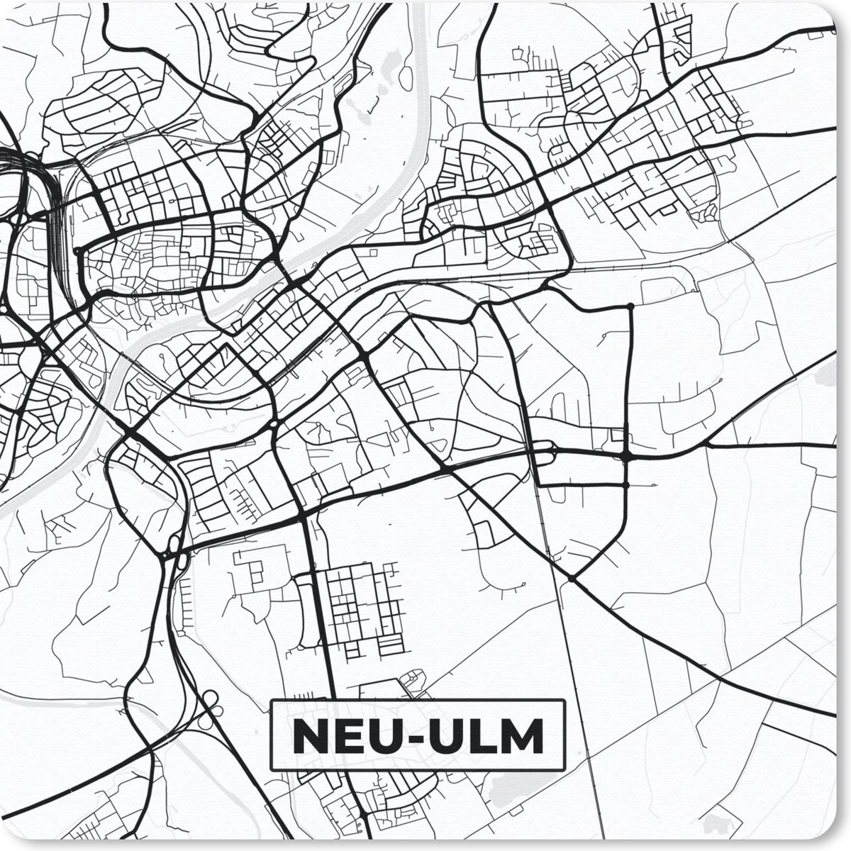 Muismat 30x30 cm - Mousepad Neu-Ulm - Kaart - Stadskaart - Plattegrond - Muismatten - Stadskaart