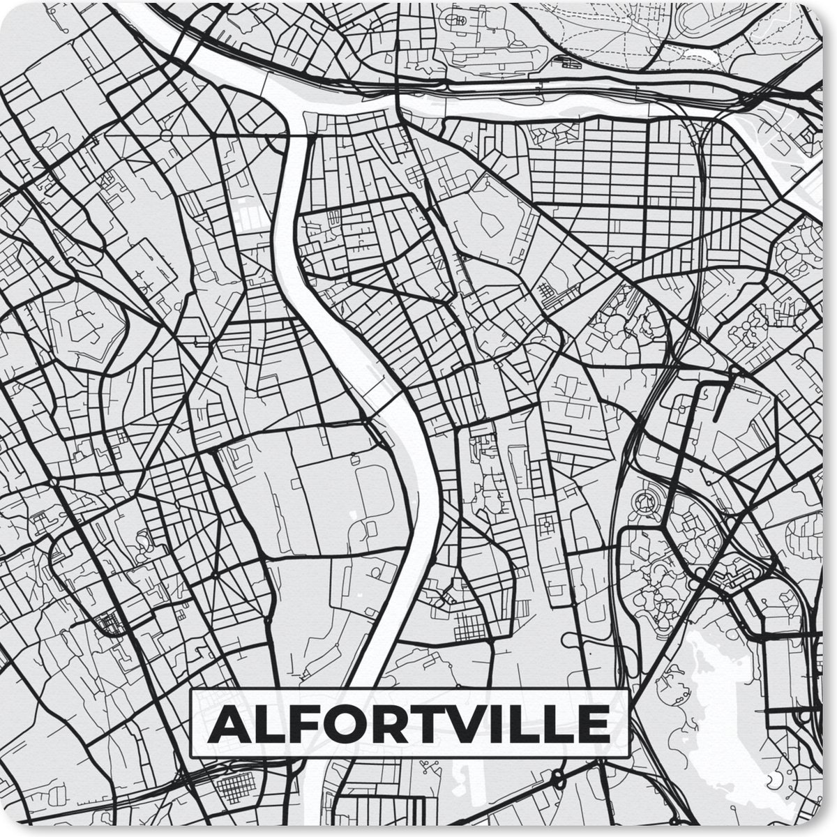 Muismat 20x20 cm - Mousepad Plattegrond - Alfortville - Stadskaart - Kaart - Frankrijk - Muismatten - Stadskaart