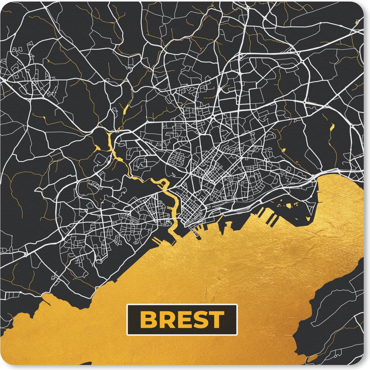 Muismat 20x20 cm - Mousepad Frankrijk – Brest – Stadskaart – Plattegrond – Kaart - Muismatten - Stadskaart