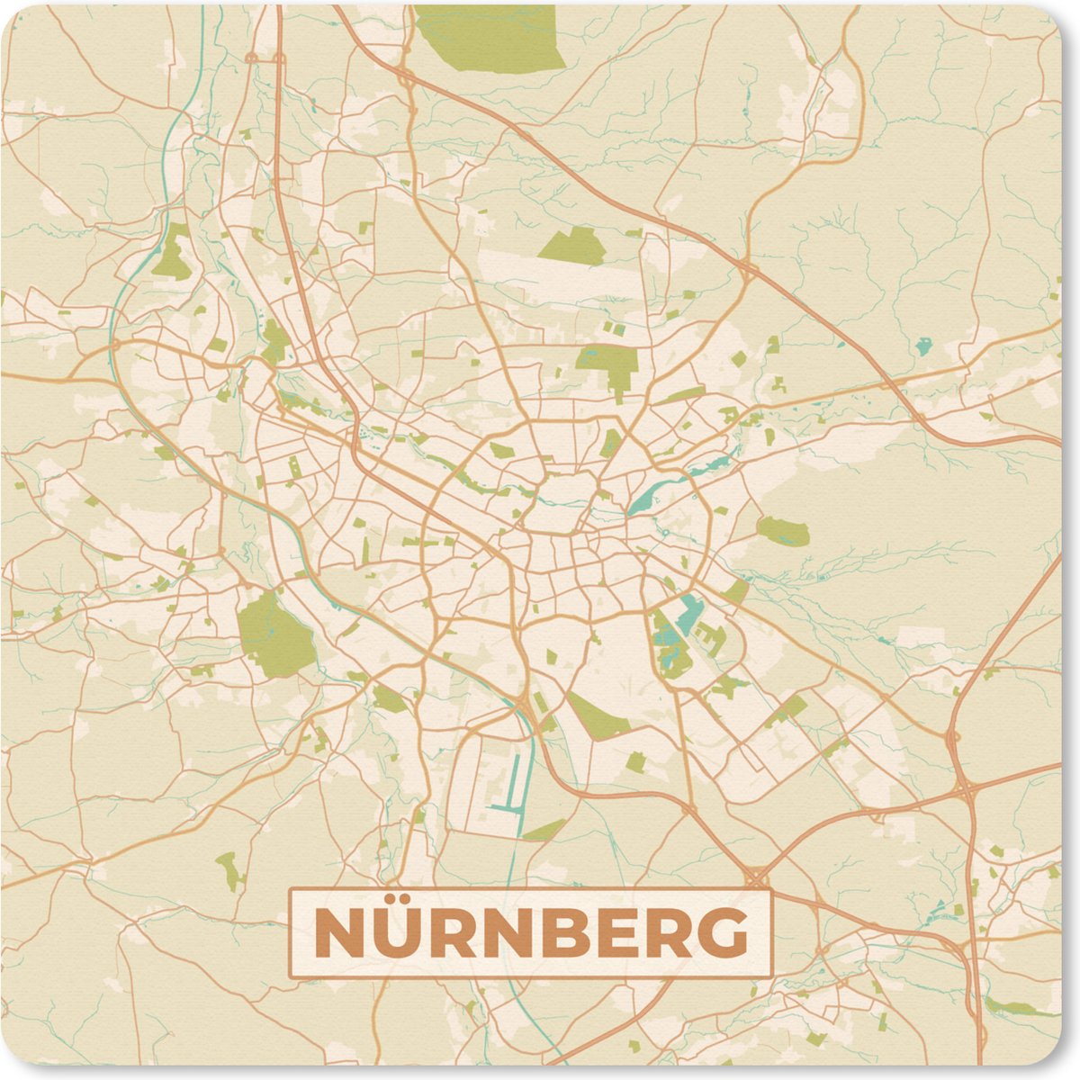 Muismat Klein - Plattegrond - Nürnberg - Vintage - Kaart - Stadskaart - 20x20 cm