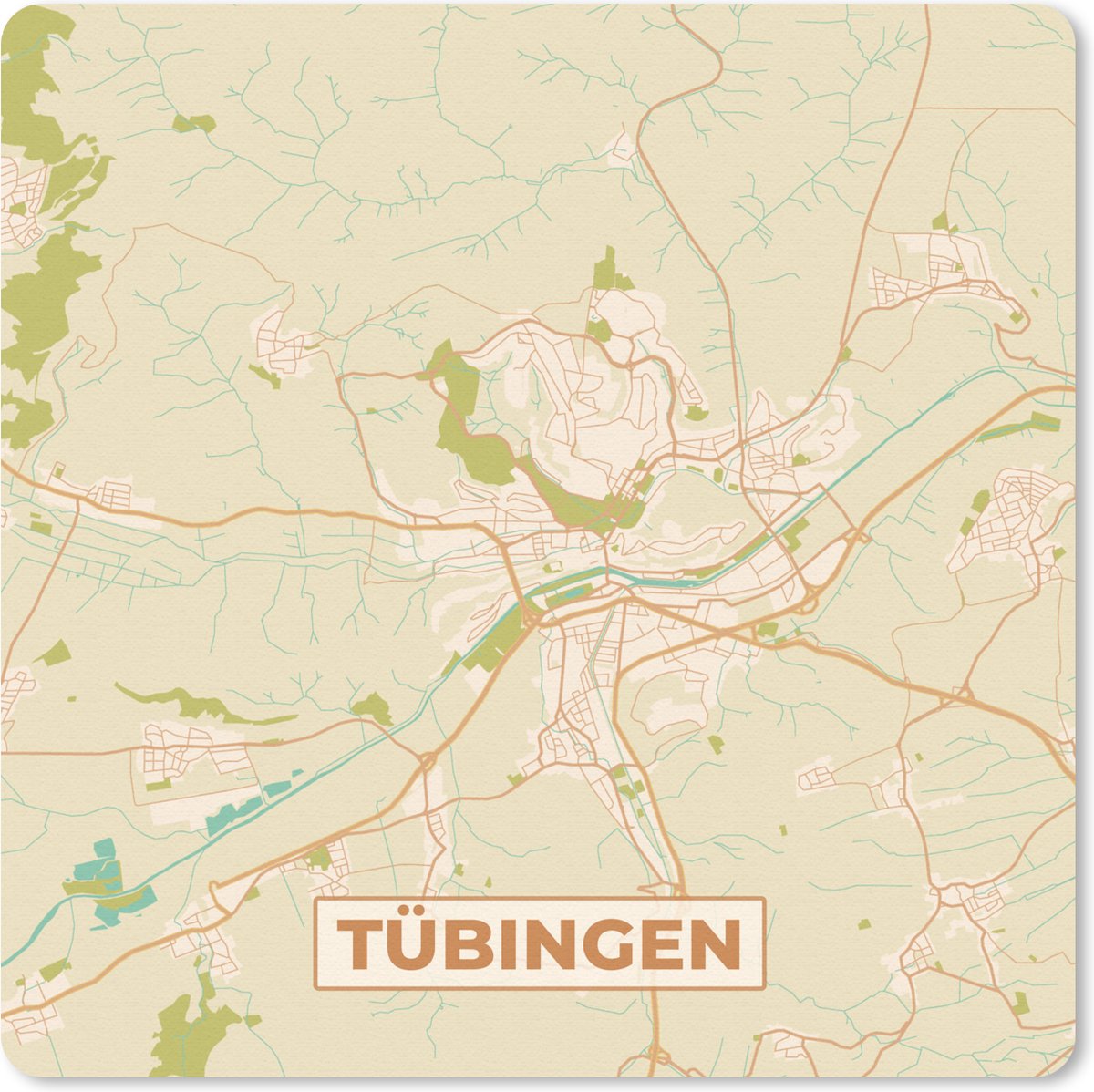 Muismat 20x20 cm - Mousepad Stadskaart - Vintage - Tübingen - Plattegrond - Kaart - Muismatten - Stadskaart