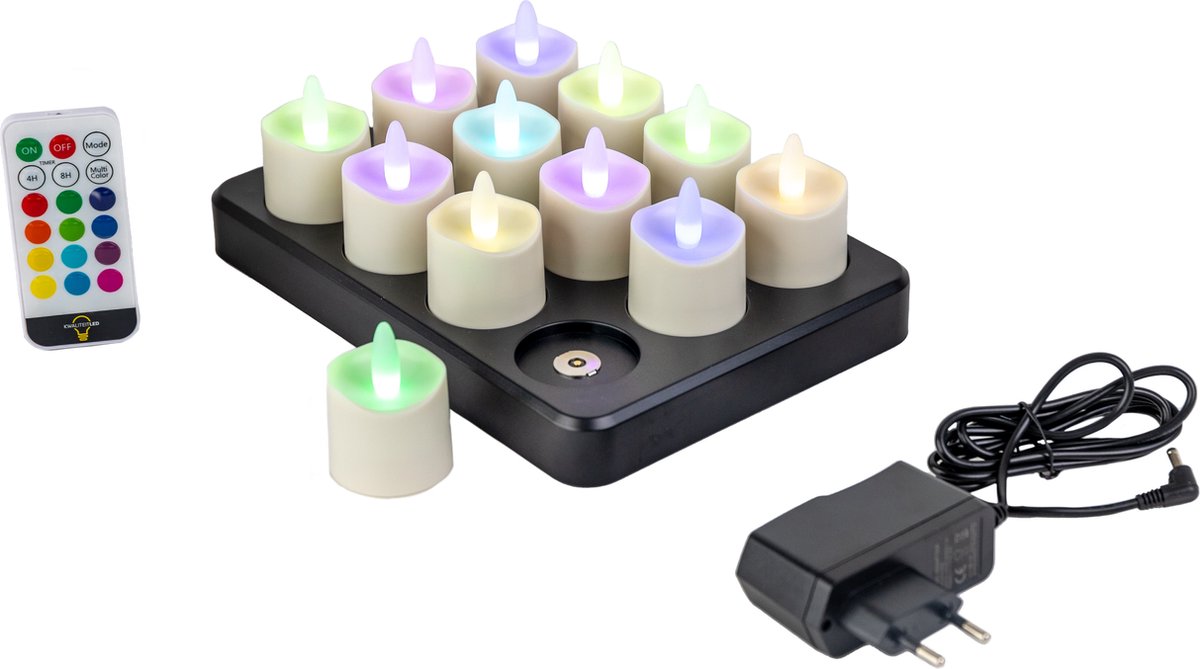 12 bougies chauffe-plat LED avec photophores et station de chargement, Bougeoirs et bougies à LED