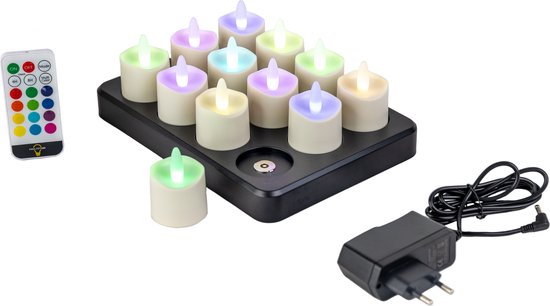 Bougies chauffe-plat LED RGB rechargeables 40 heures (12 pièces) avec  télécommande