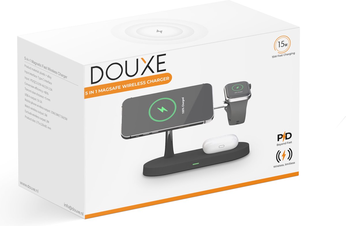 Douxe Chargeur sans fil 4-en-1 (Chargeur MagSafe 15W) - Avec prise